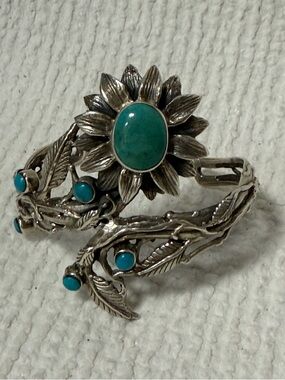 Turquoise Flower Bracelet 925 STERLING SILVER  Flower Genuine Gemstone Unique